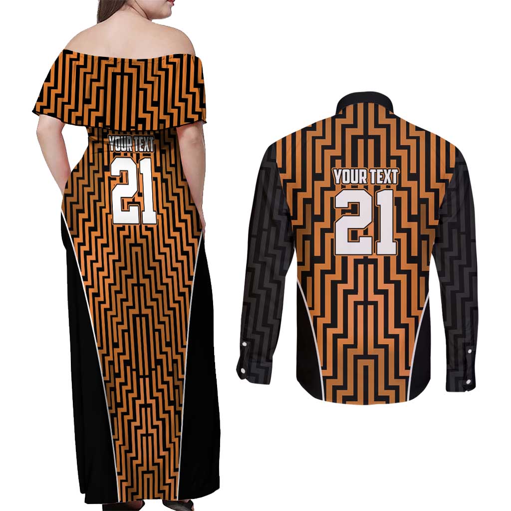 Custom Basketball New Zealand Couples Matching Off Shoulder Maxi Dress and Long Sleeve Button Shirt Gold Maori Ta Moko Indigenous - Aussie Hoodie