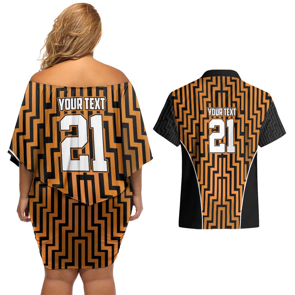 Custom Basketball New Zealand Couples Matching Off Shoulder Short Dress and Hawaiian Shirt Gold Maori Ta Moko Indigenous - Aussie Hoodie