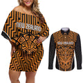 Custom Basketball New Zealand Couples Matching Off Shoulder Short Dress and Long Sleeve Button Shirt Gold Maori Ta Moko Indigenous - Aussie Hoodie