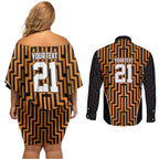 Custom Basketball New Zealand Couples Matching Off Shoulder Short Dress and Long Sleeve Button Shirt Gold Maori Ta Moko Indigenous - Aussie Hoodie