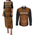 Custom Basketball New Zealand Couples Matching Puletasi and Long Sleeve Button Shirt Gold Maori Ta Moko Indigenous - Aussie Hoodie