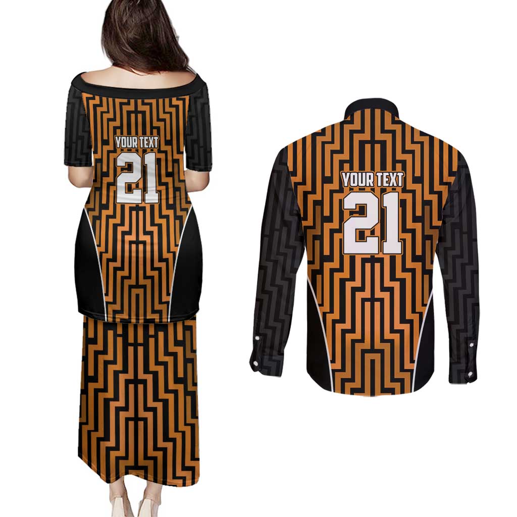 Custom Basketball New Zealand Couples Matching Puletasi and Long Sleeve Button Shirt Gold Maori Ta Moko Indigenous - Aussie Hoodie