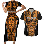 Custom Basketball New Zealand Couples Matching Short Sleeve Bodycon Dress and Hawaiian Shirt Gold Maori Ta Moko Indigenous - Aussie Hoodie
