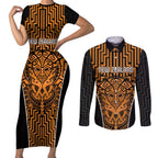 Custom Basketball New Zealand Couples Matching Short Sleeve Bodycon Dress and Long Sleeve Button Shirt Gold Maori Ta Moko Indigenous - Aussie Hoodie
