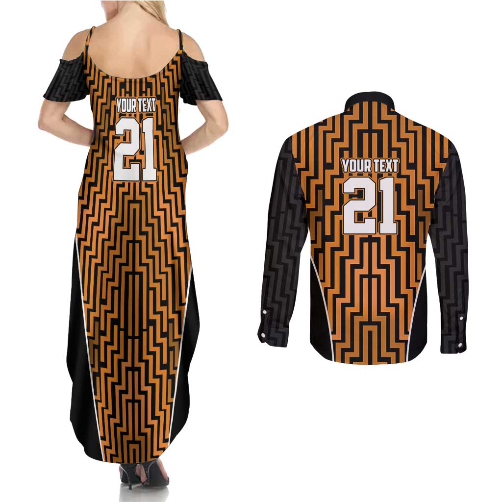Custom Basketball New Zealand Couples Matching Summer Maxi Dress and Long Sleeve Button Shirt Gold Maori Ta Moko Indigenous - Aussie Hoodie