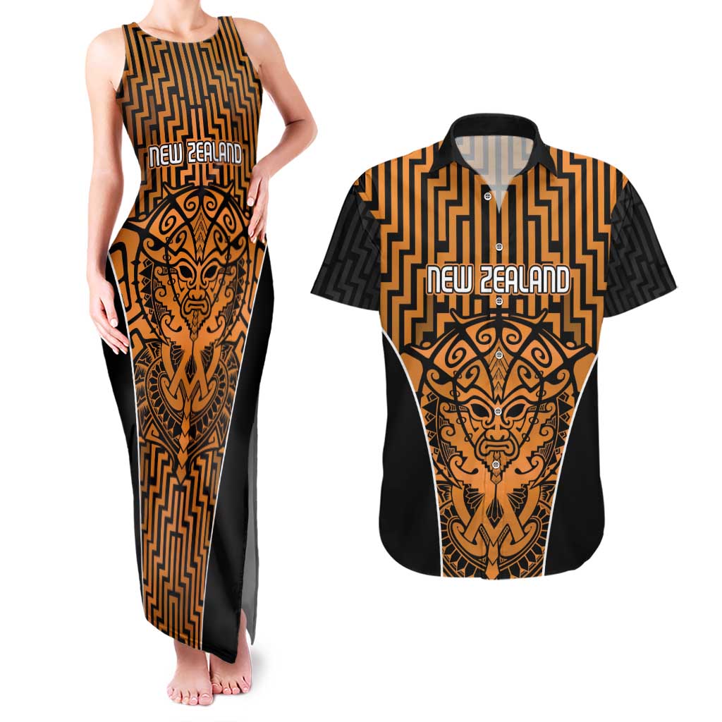 Custom Basketball New Zealand Couples Matching Tank Maxi Dress and Hawaiian Shirt Gold Maori Ta Moko Indigenous - Aussie Hoodie