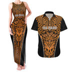 Custom Basketball New Zealand Couples Matching Tank Maxi Dress and Hawaiian Shirt Gold Maori Ta Moko Indigenous - Aussie Hoodie