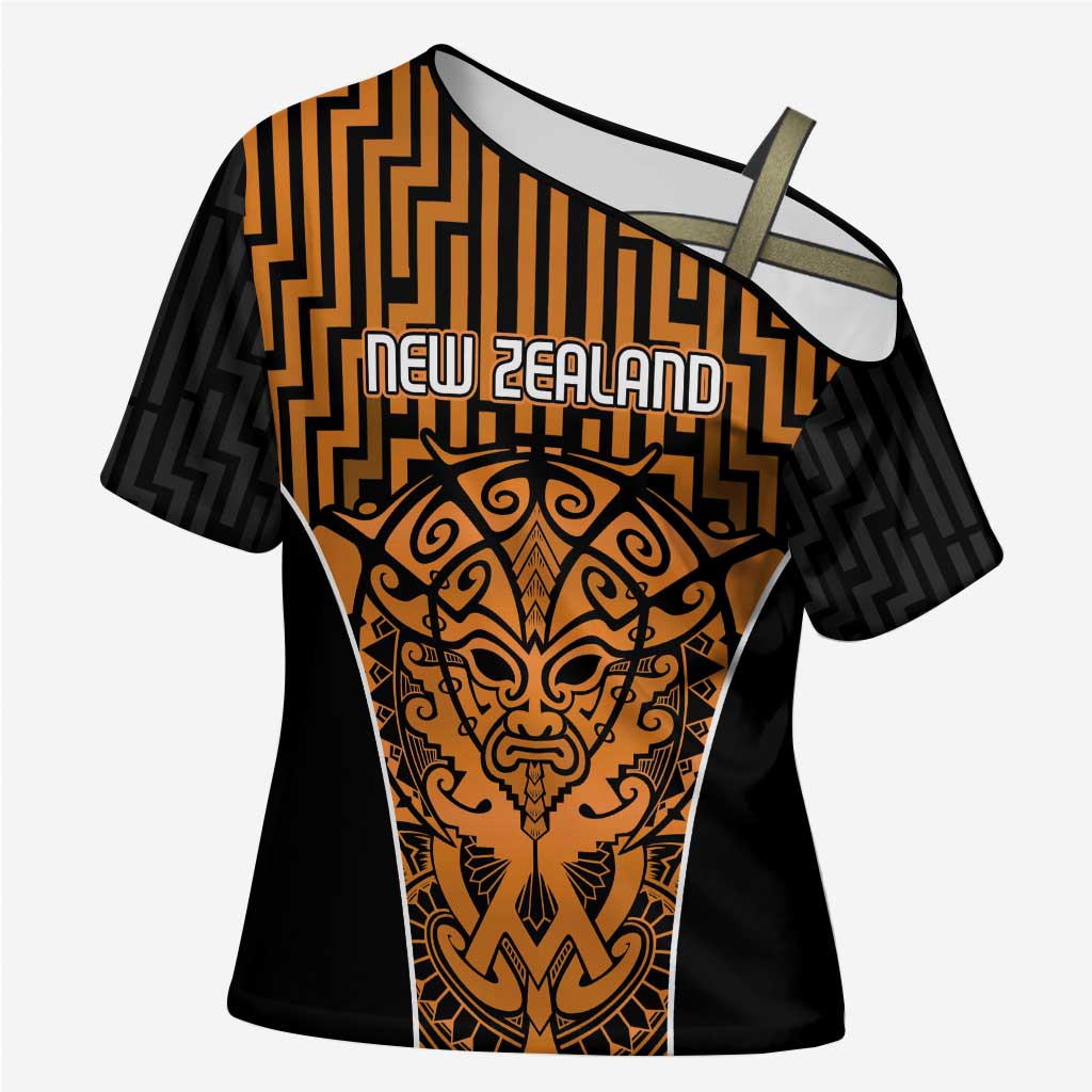 Custom Basketball New Zealand Cross Shoulder Shirt Gold Maori Ta Moko Indigenous - Aussie Hoodie