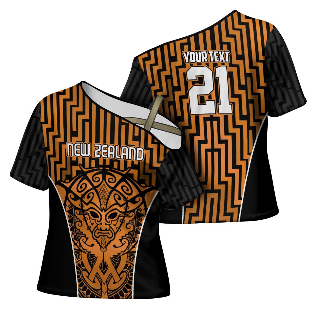 Custom Basketball New Zealand Cross Shoulder Shirt Gold Maori Ta Moko Indigenous - Aussie Hoodie