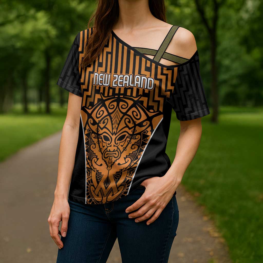 Custom Basketball New Zealand Cross Shoulder Shirt Gold Maori Ta Moko Indigenous - Aussie Hoodie