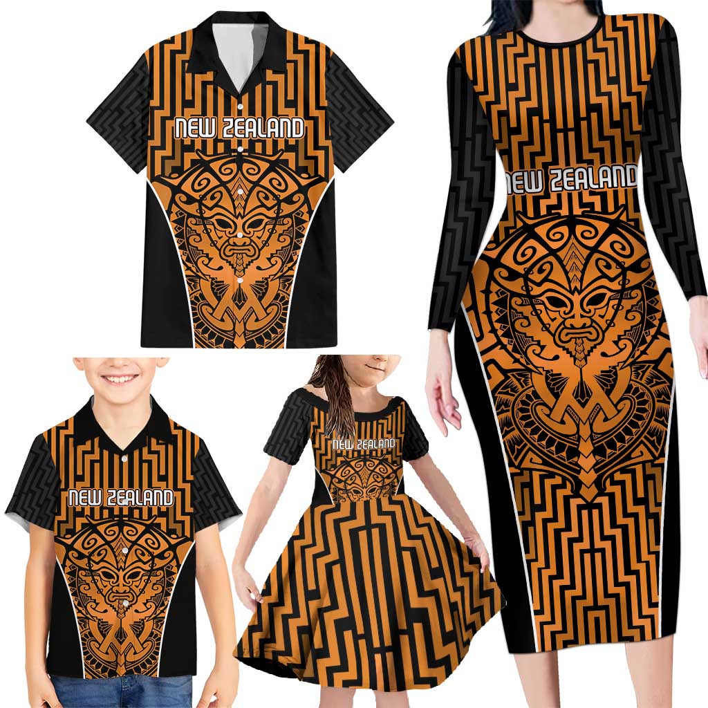 Custom Basketball New Zealand Family Matching Long Sleeve Bodycon Dress and Hawaiian Shirt Gold Maori Ta Moko Indigenous - Aussie Hoodie