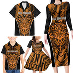 Custom Basketball New Zealand Family Matching Long Sleeve Bodycon Dress and Hawaiian Shirt Gold Maori Ta Moko Indigenous - Aussie Hoodie