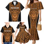 Custom Basketball New Zealand Family Matching Mermaid Dress and Hawaiian Shirt Gold Maori Ta Moko Indigenous - Aussie Hoodie