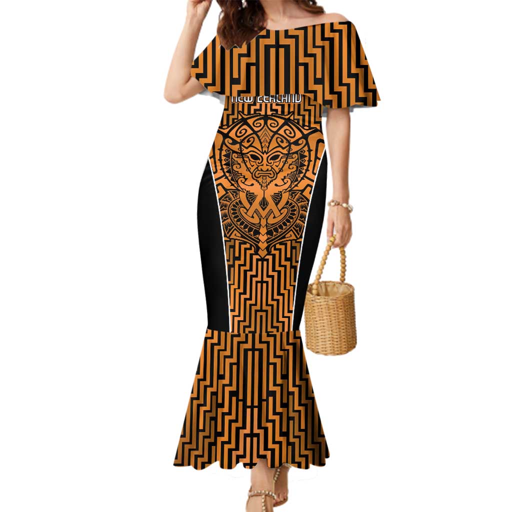 Custom Basketball New Zealand Family Matching Mermaid Dress and Hawaiian Shirt Gold Maori Ta Moko Indigenous - Aussie Hoodie