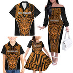 Custom Basketball New Zealand Family Matching Off The Shoulder Long Sleeve Dress and Hawaiian Shirt Gold Maori Ta Moko Indigenous - Aussie Hoodie