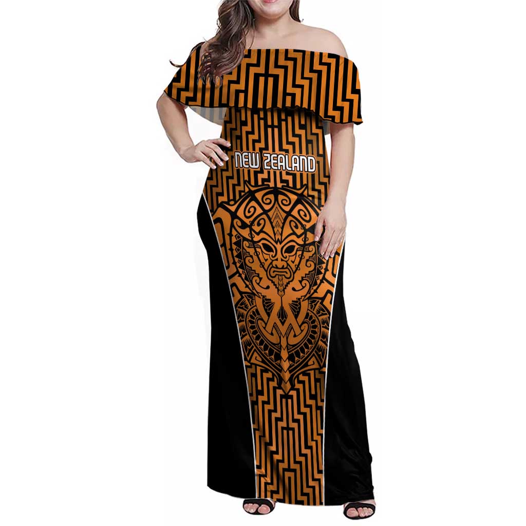 Custom Basketball New Zealand Family Matching Off Shoulder Maxi Dress and Hawaiian Shirt Gold Maori Ta Moko Indigenous - Aussie Hoodie