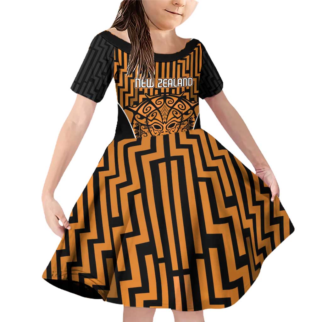Custom Basketball New Zealand Family Matching Off Shoulder Short Dress and Hawaiian Shirt Gold Maori Ta Moko Indigenous - Aussie Hoodie