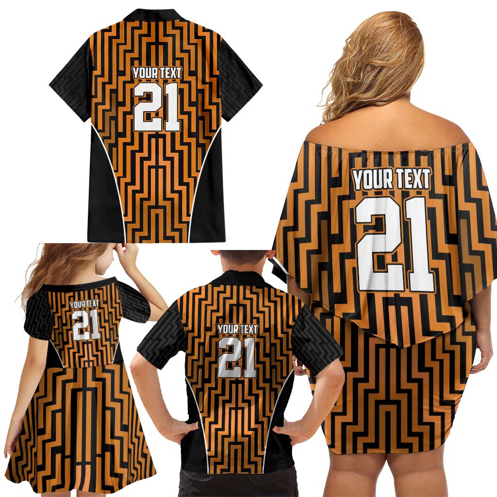 Custom Basketball New Zealand Family Matching Off Shoulder Short Dress and Hawaiian Shirt Gold Maori Ta Moko Indigenous - Aussie Hoodie