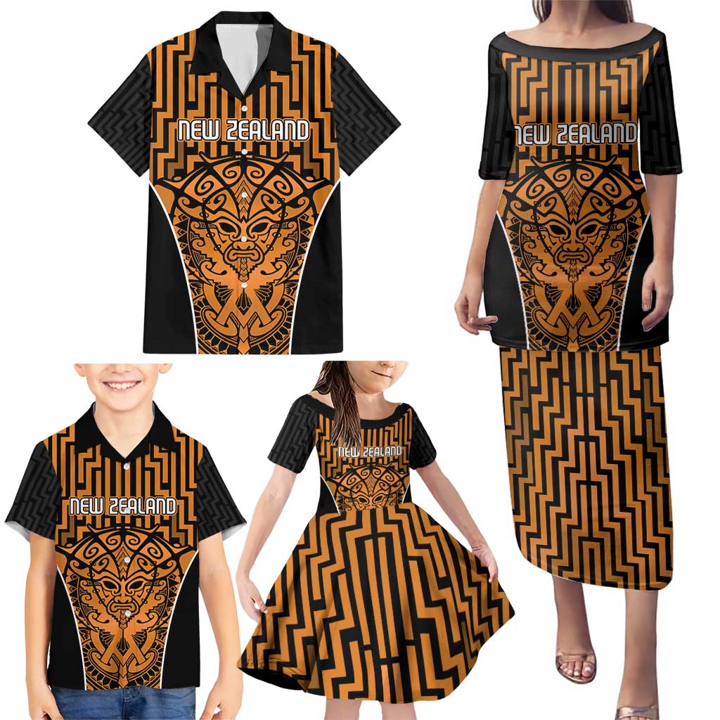 Custom Basketball New Zealand Family Matching Puletasi and Hawaiian Shirt Gold Maori Ta Moko Indigenous - Aussie Hoodie