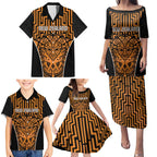 Custom Basketball New Zealand Family Matching Puletasi and Hawaiian Shirt Gold Maori Ta Moko Indigenous - Aussie Hoodie