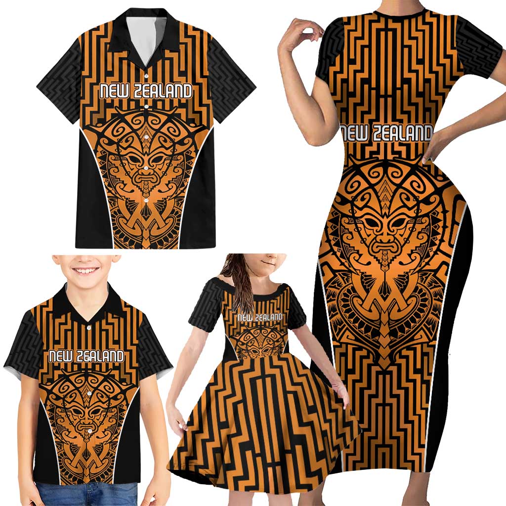Custom Basketball New Zealand Family Matching Short Sleeve Bodycon Dress and Hawaiian Shirt Gold Maori Ta Moko Indigenous - Aussie Hoodie