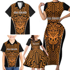 Custom Basketball New Zealand Family Matching Short Sleeve Bodycon Dress and Hawaiian Shirt Gold Maori Ta Moko Indigenous - Aussie Hoodie
