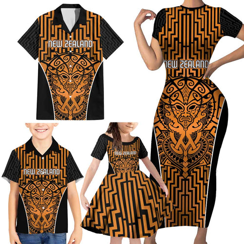 Custom Basketball New Zealand Family Matching Short Sleeve Bodycon Dress and Hawaiian Shirt Gold Maori Ta Moko Indigenous - Aussie Hoodie