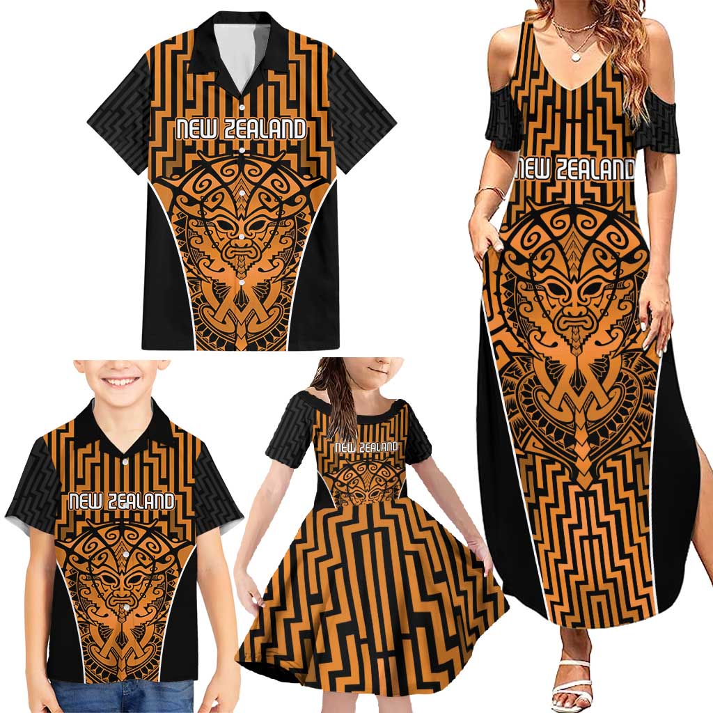 Custom Basketball New Zealand Family Matching Summer Maxi Dress and Hawaiian Shirt Gold Maori Ta Moko Indigenous - Aussie Hoodie
