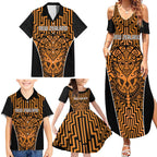 Custom Basketball New Zealand Family Matching Summer Maxi Dress and Hawaiian Shirt Gold Maori Ta Moko Indigenous - Aussie Hoodie