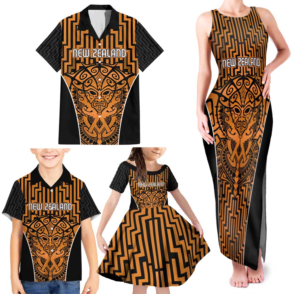 Custom Basketball New Zealand Family Matching Tank Maxi Dress and Hawaiian Shirt Gold Maori Ta Moko Indigenous - Aussie Hoodie