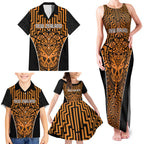 Custom Basketball New Zealand Family Matching Tank Maxi Dress and Hawaiian Shirt Gold Maori Ta Moko Indigenous - Aussie Hoodie