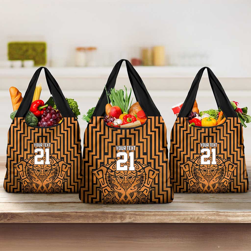 Custom Basketball New Zealand Grocery Bag Gold Maori Ta Moko Indigenous - Aussie Hoodie