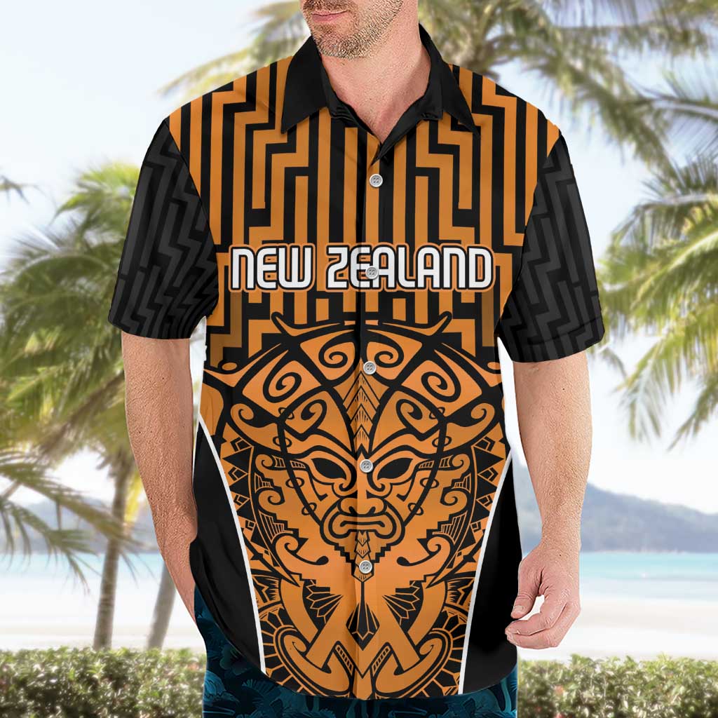Custom Basketball New Zealand Hawaiian Shirt Gold Maori Ta Moko Indigenous - Aussie Hoodie
