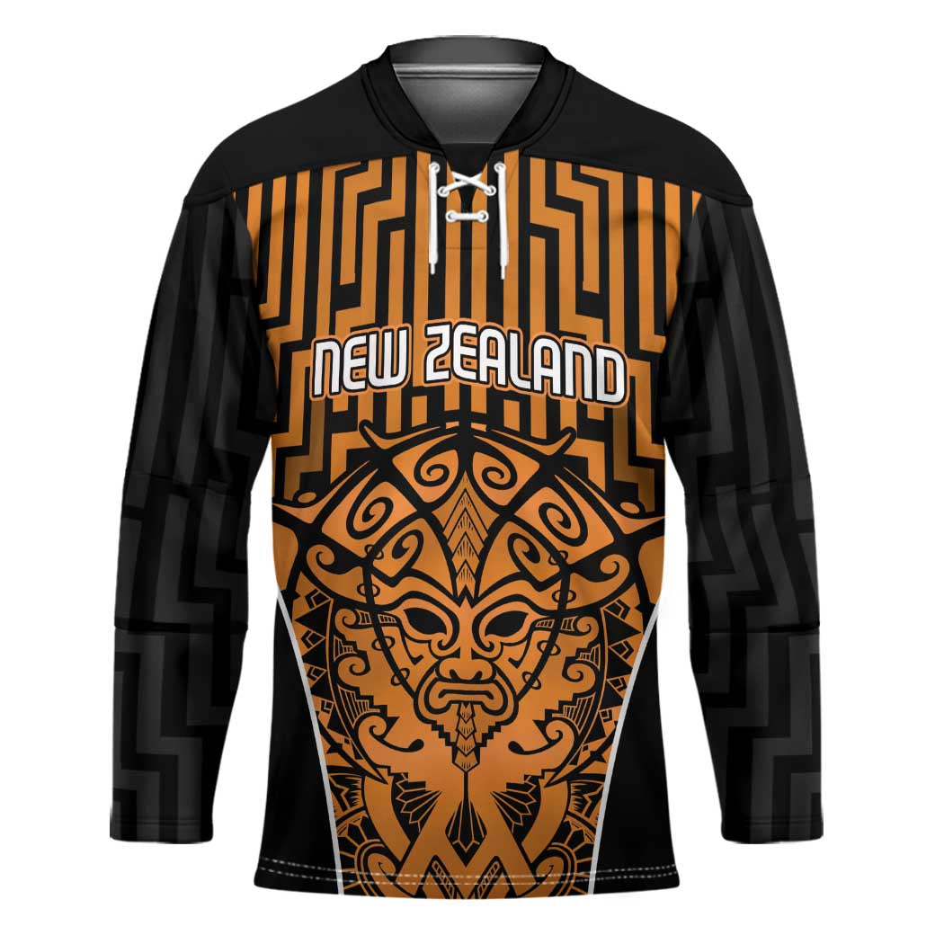 Custom Basketball New Zealand Hockey Jersey Gold Maori Ta Moko Indigenous - Aussie Hoodie