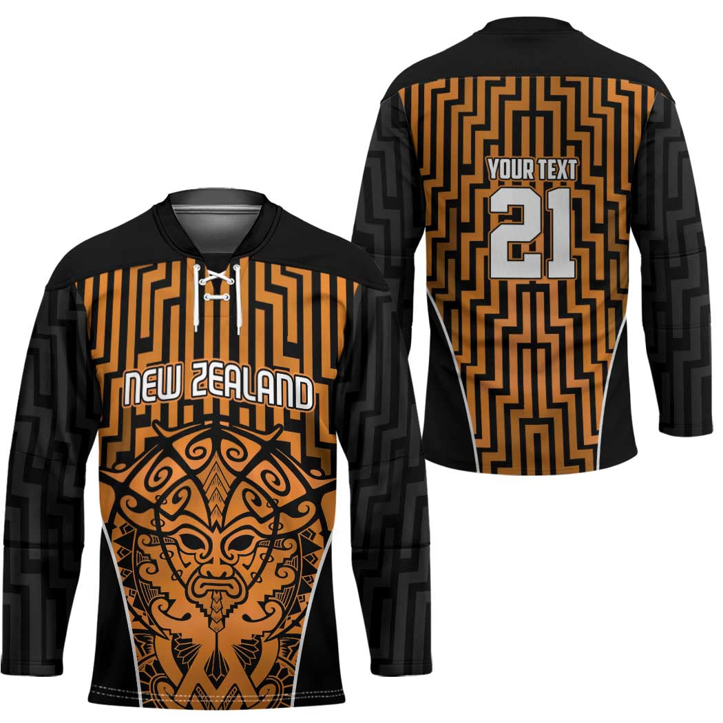 Custom Basketball New Zealand Hockey Jersey Gold Maori Ta Moko Indigenous - Aussie Hoodie