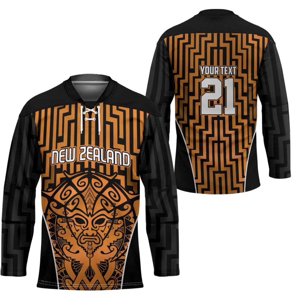 Custom Basketball New Zealand Hockey Jersey Gold Maori Ta Moko Indigenous - Aussie Hoodie