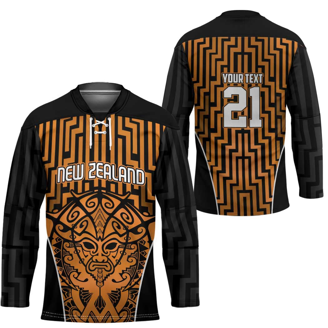 Custom Basketball New Zealand Hockey Jersey Gold Maori Ta Moko Indigenous - Aussie Hoodie