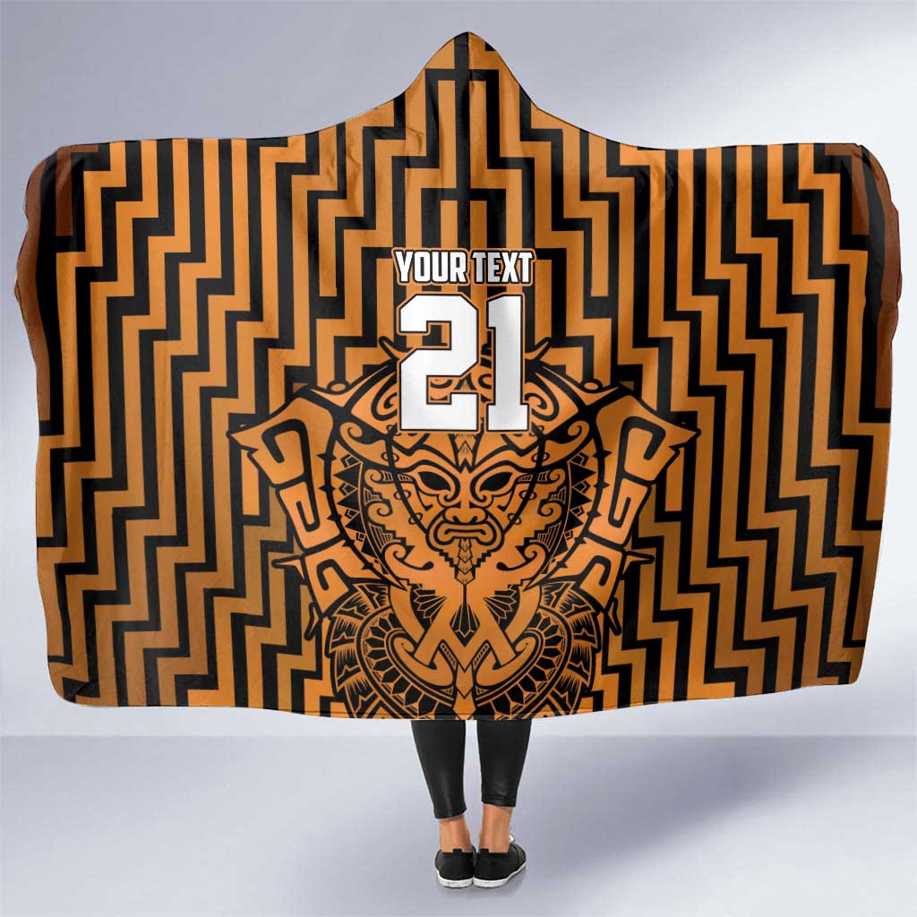 Custom Basketball New Zealand Hooded Blanket Gold Maori Ta Moko Indigenous - Aussie Hoodie