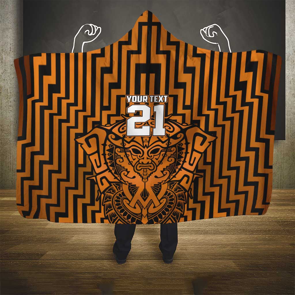 Custom Basketball New Zealand Hooded Blanket Gold Maori Ta Moko Indigenous - Aussie Hoodie