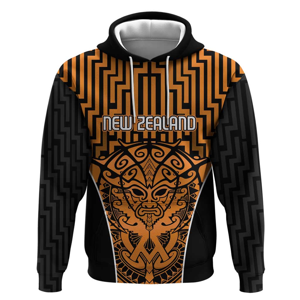 Custom Basketball New Zealand Hoodie Gold Maori Ta Moko Indigenous - Aussie Hoodie