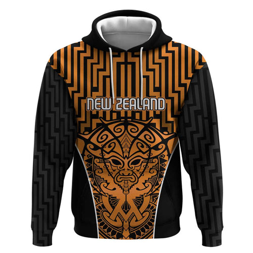 Custom Basketball New Zealand Hoodie Gold Maori Ta Moko Indigenous - Aussie Hoodie