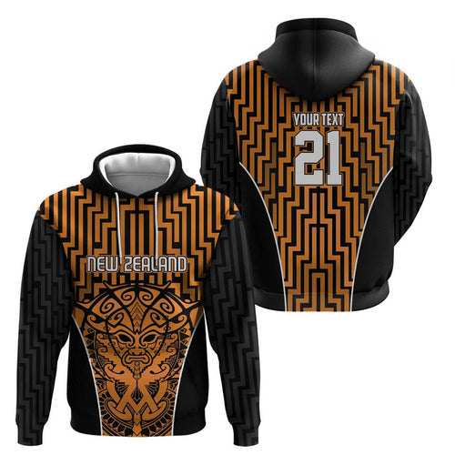 Custom Basketball New Zealand Hoodie Gold Maori Ta Moko Indigenous - Aussie Hoodie