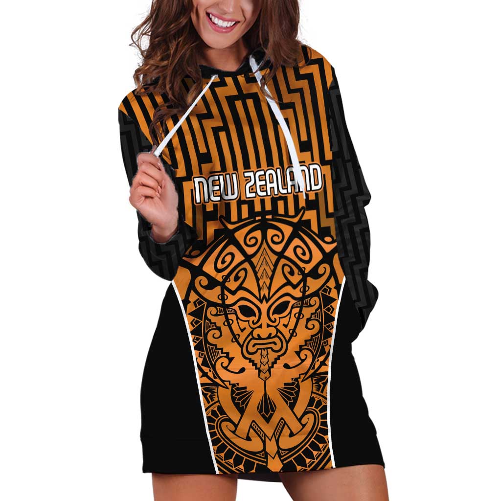 Custom Basketball New Zealand Hoodie Dress Gold Maori Ta Moko Indigenous - Aussie Hoodie