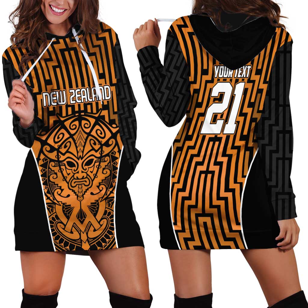 Custom Basketball New Zealand Hoodie Dress Gold Maori Ta Moko Indigenous - Aussie Hoodie