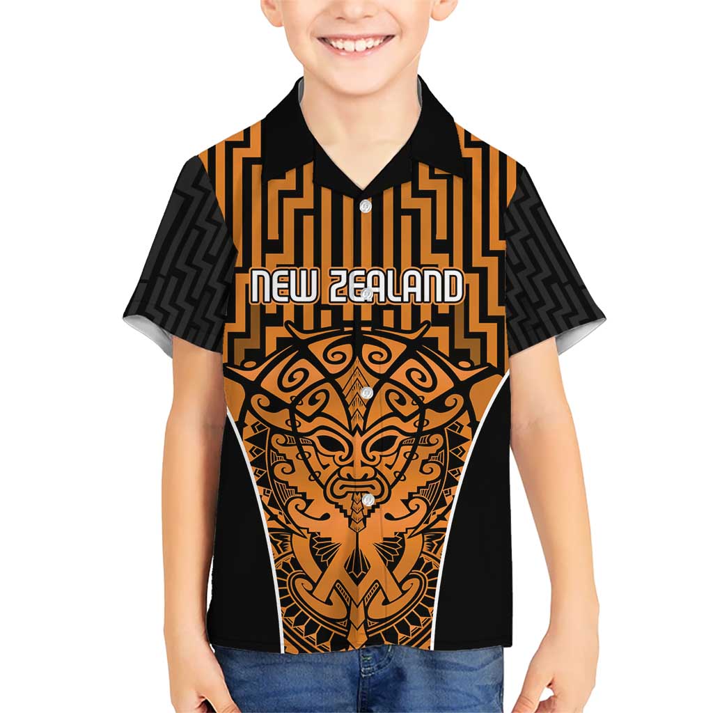 Custom Basketball New Zealand Kid Hawaiian Shirt Gold Maori Ta Moko Indigenous - Aussie Hoodie