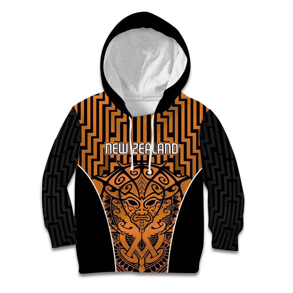 Custom Basketball New Zealand Kid Hoodie Gold Maori Ta Moko Indigenous - Aussie Hoodie