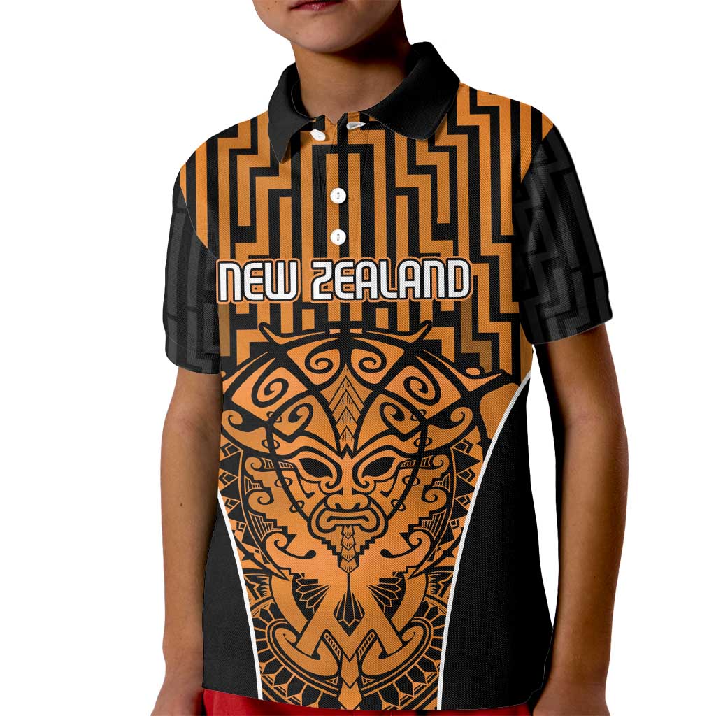 Custom Basketball New Zealand Kid Polo Shirt Gold Maori Ta Moko Indigenous - Aussie Hoodie