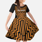Custom Basketball New Zealand Kid Short Sleeve Dress Gold Maori Ta Moko Indigenous - Aussie Hoodie