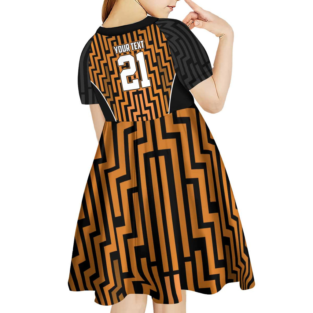 Custom Basketball New Zealand Kid Short Sleeve Dress Gold Maori Ta Moko Indigenous - Aussie Hoodie