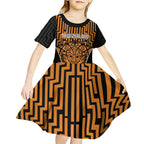 Custom Basketball New Zealand Kid Short Sleeve Dress Gold Maori Ta Moko Indigenous - Aussie Hoodie